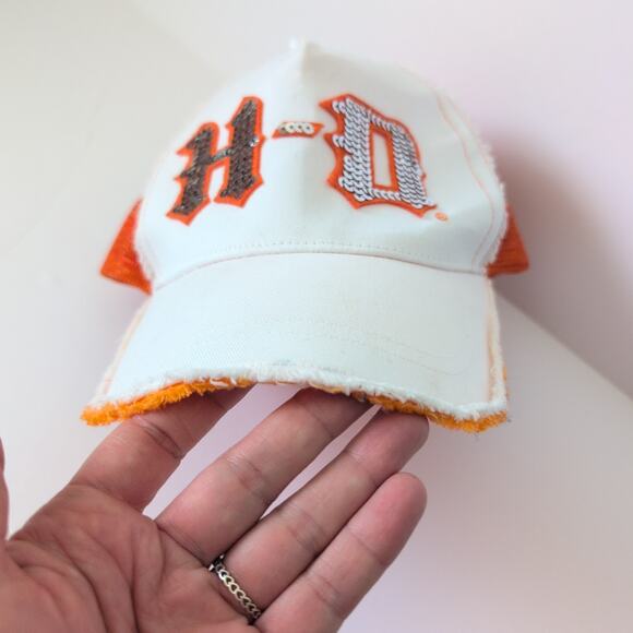 Y2K Harley-Davidson Trucker Hat Snapback Mesh - Rhinestone Sequin Edgy 2000s - Picture 6 of 9